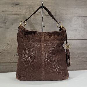 Charles Jordan Brown Leather Hobo Shoulder Bag with Tassel